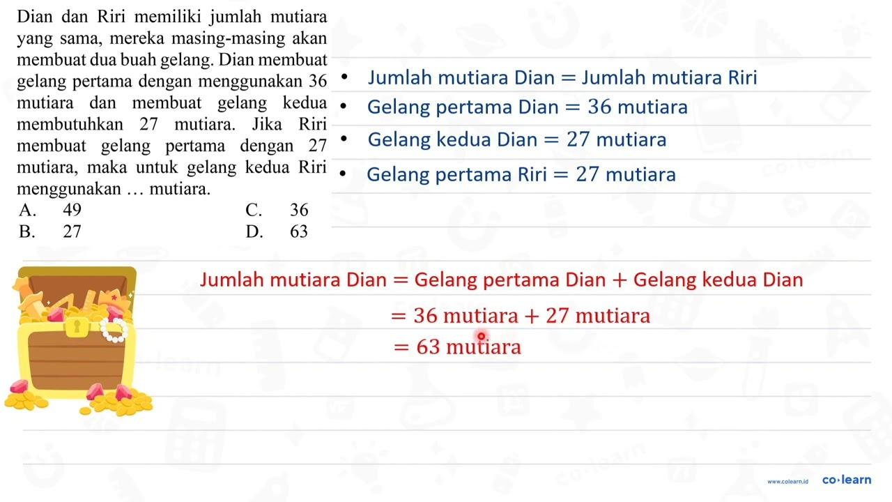 Dian dan Riri memiliki jumlah mutiara yang sama, mereka