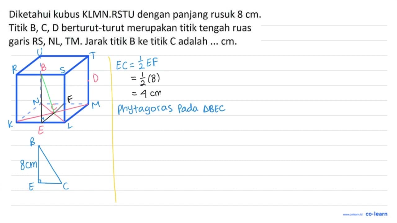 Diketahui kubus KLMN.RSTU dengan panjang rusuk 8 cm . Titik