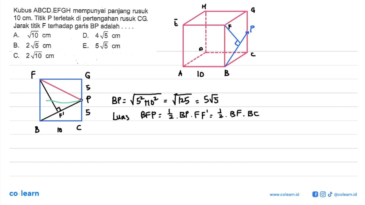 Kubus ABCD.EFGH mempunyai panjang rusuk 10 cm. Titik P