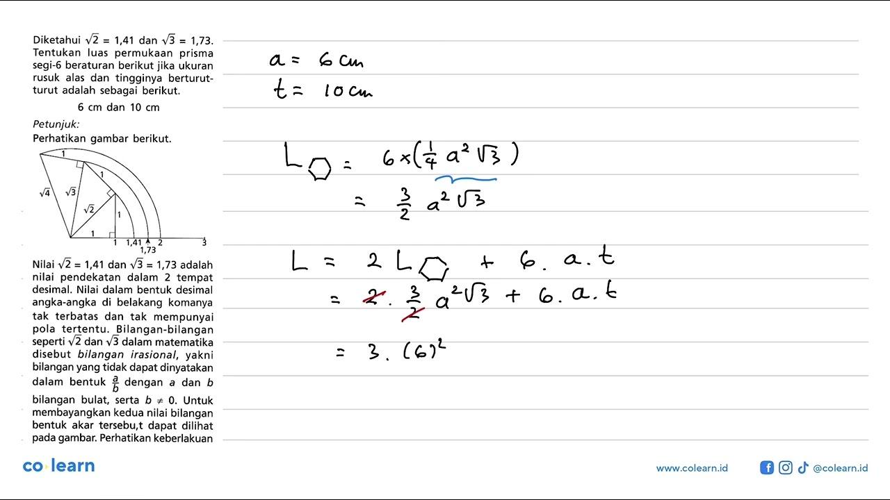 Diketahui akar(2)=1,41 dan akar(3)=1,73 . Tentukan luas