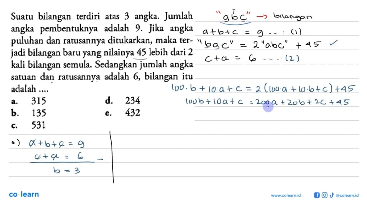 Suatu bilangan terdiri 3 angka. Jumlah atas angka