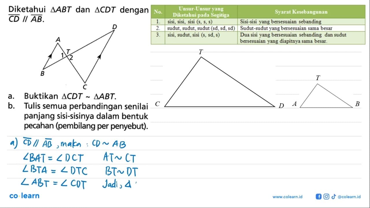 Diketahui segitiga ABT dan segitiga CDT dengan C D // A B.