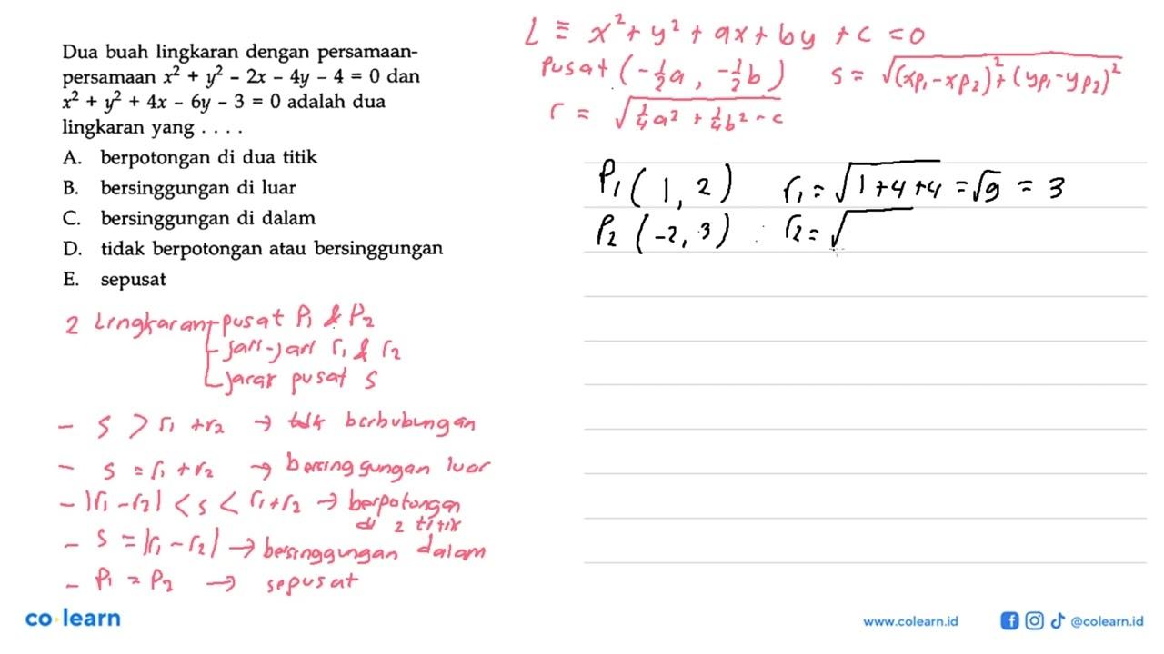 Dua buah lingkaran dengan persamaanpersamaan