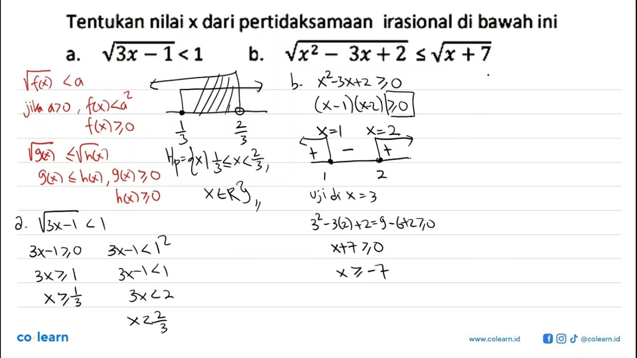 Tentukan nilai x dari pertidaksamaan irasional di bawah ini