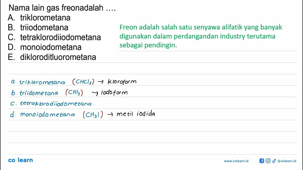 Nama lain gas freon adalah .....