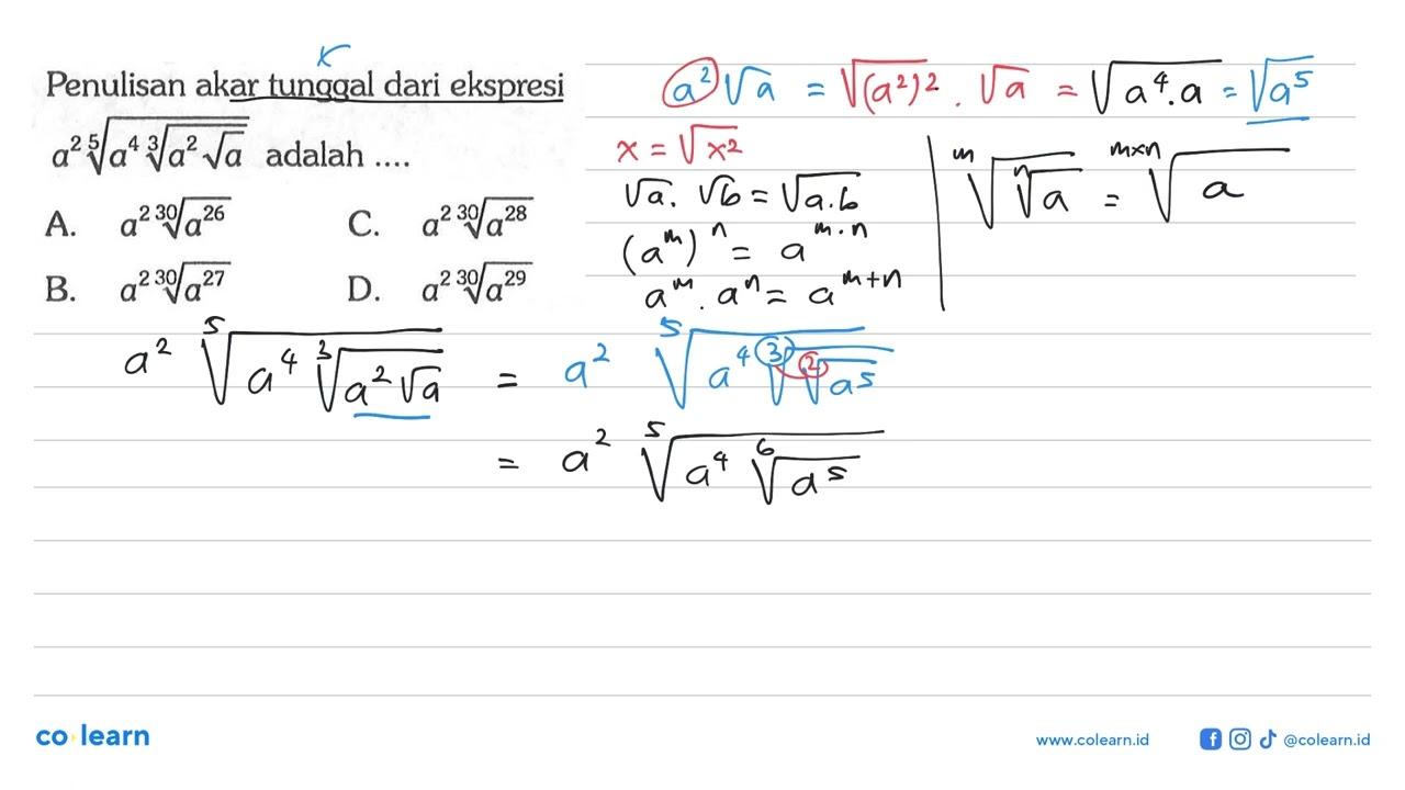 Penulisan akar tunggal dari ekspresi a^2 (a^4 (a^2