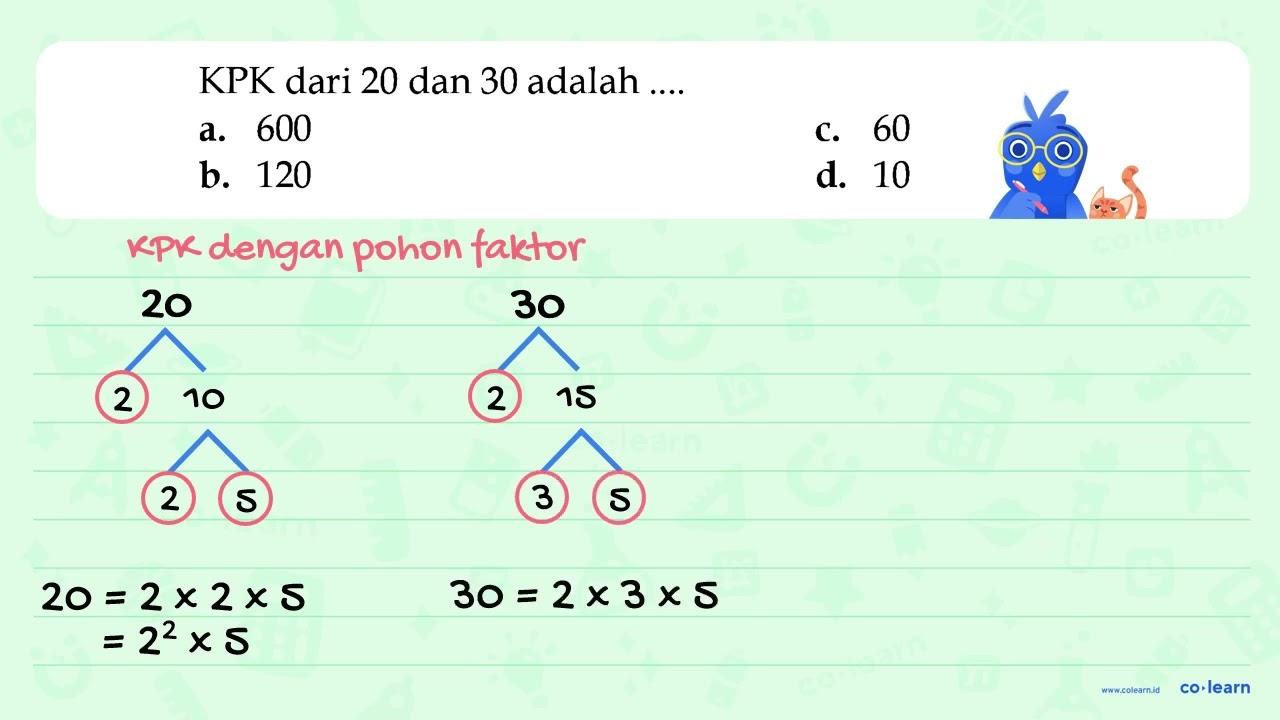 KPK dari 20 dan 30 adalah ....