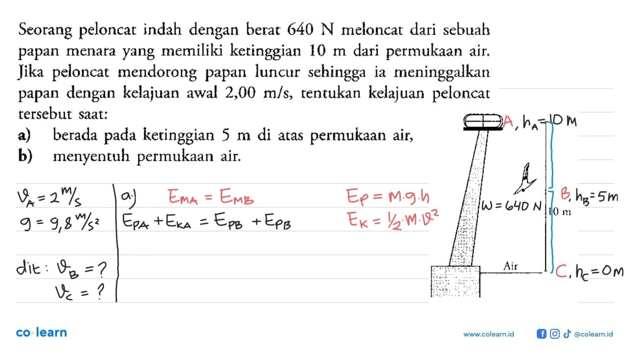 Seorang peloncat indah dengan berat 640 N meloncat dari