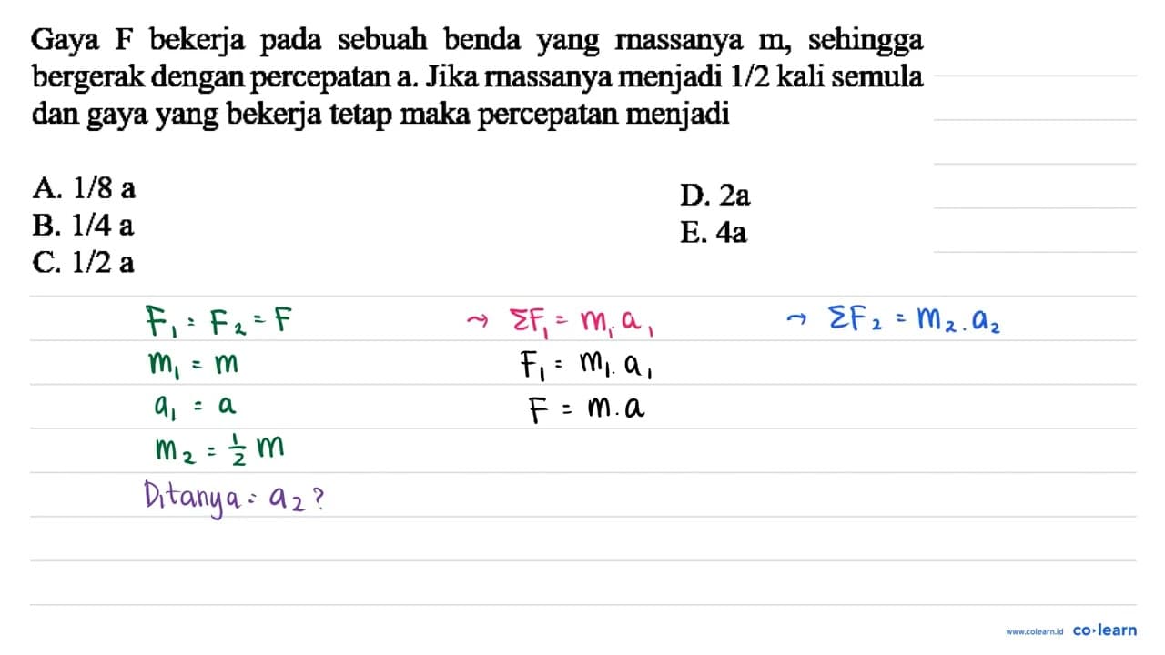 Gaya F bekerja pada sebuah benda yang rnassanya m ,