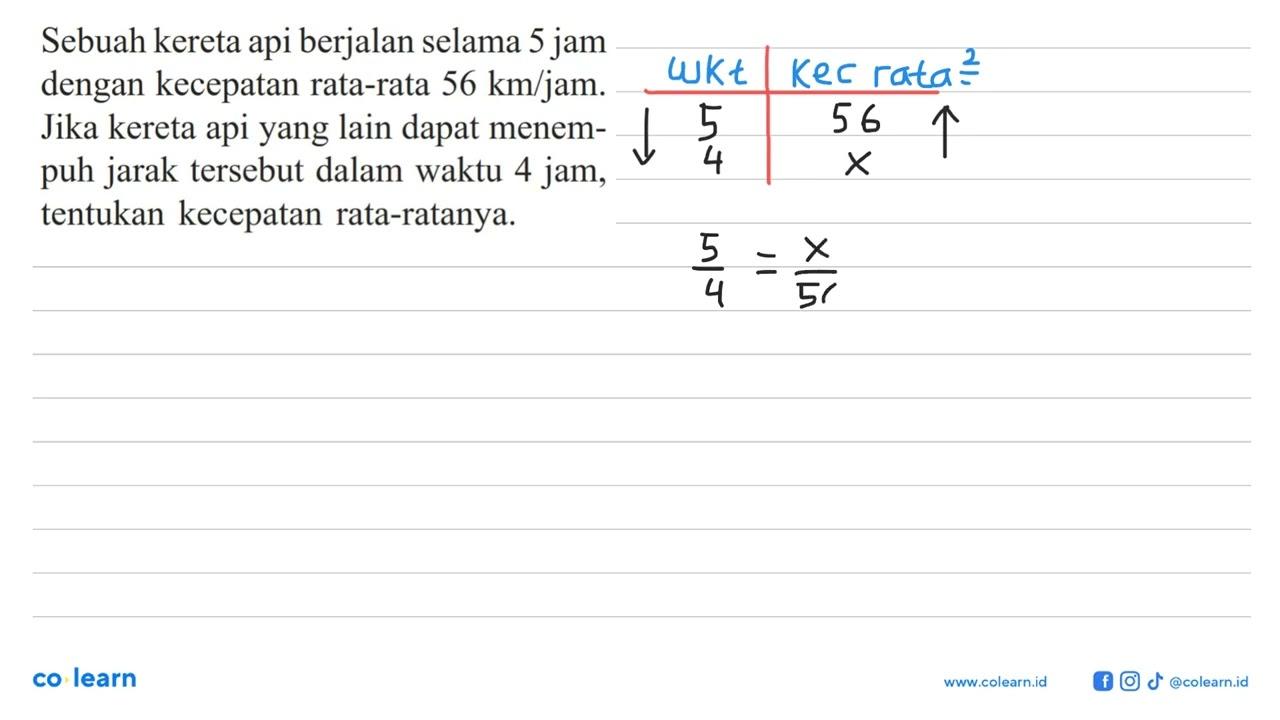 Sebuah kereta api berjalan selama 5 jam dengan kecepatan