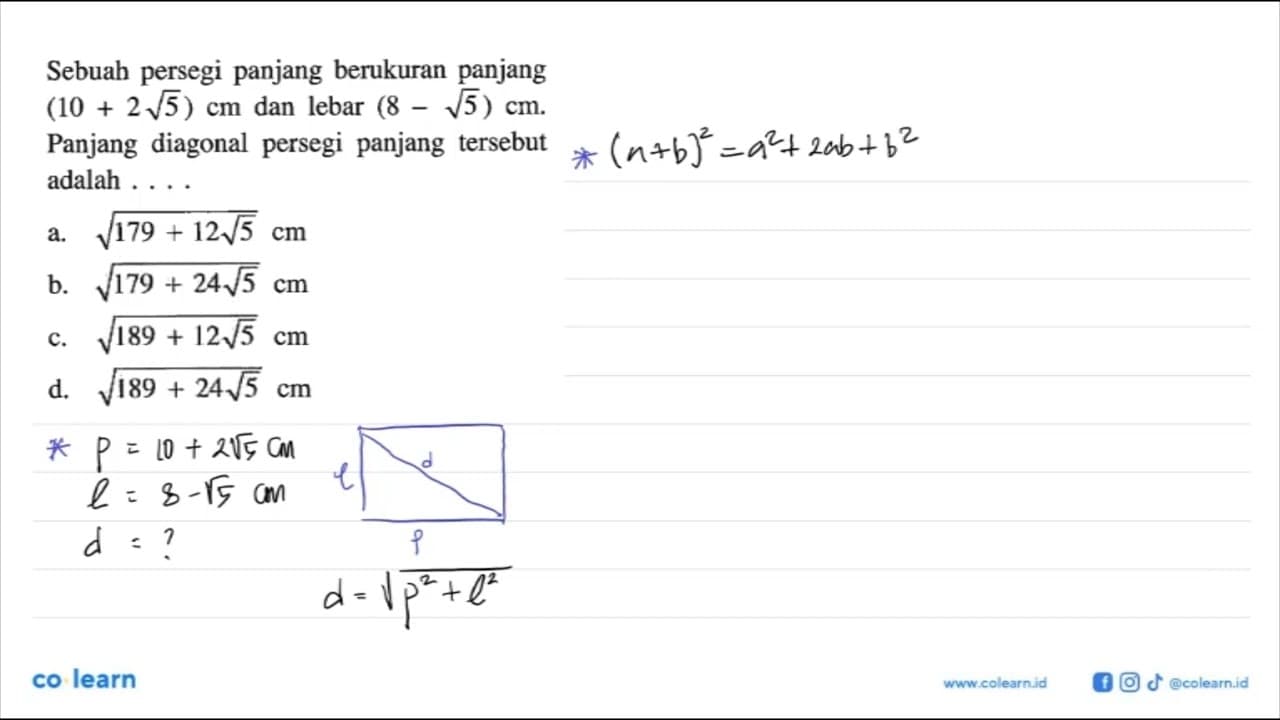 Sebuah persegi panjang berukuran panjang (10+2 akar(5)) cm