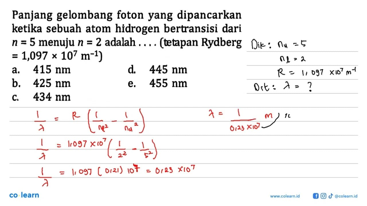 Panjang gelombang foton yang dipancarkan ketika sebuah atom