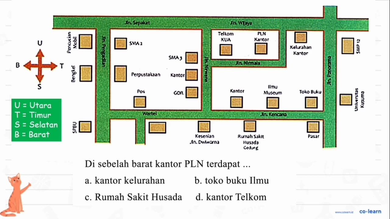 Di sebelah barat kantor PLN terdapat.. a. kantor kelurahan