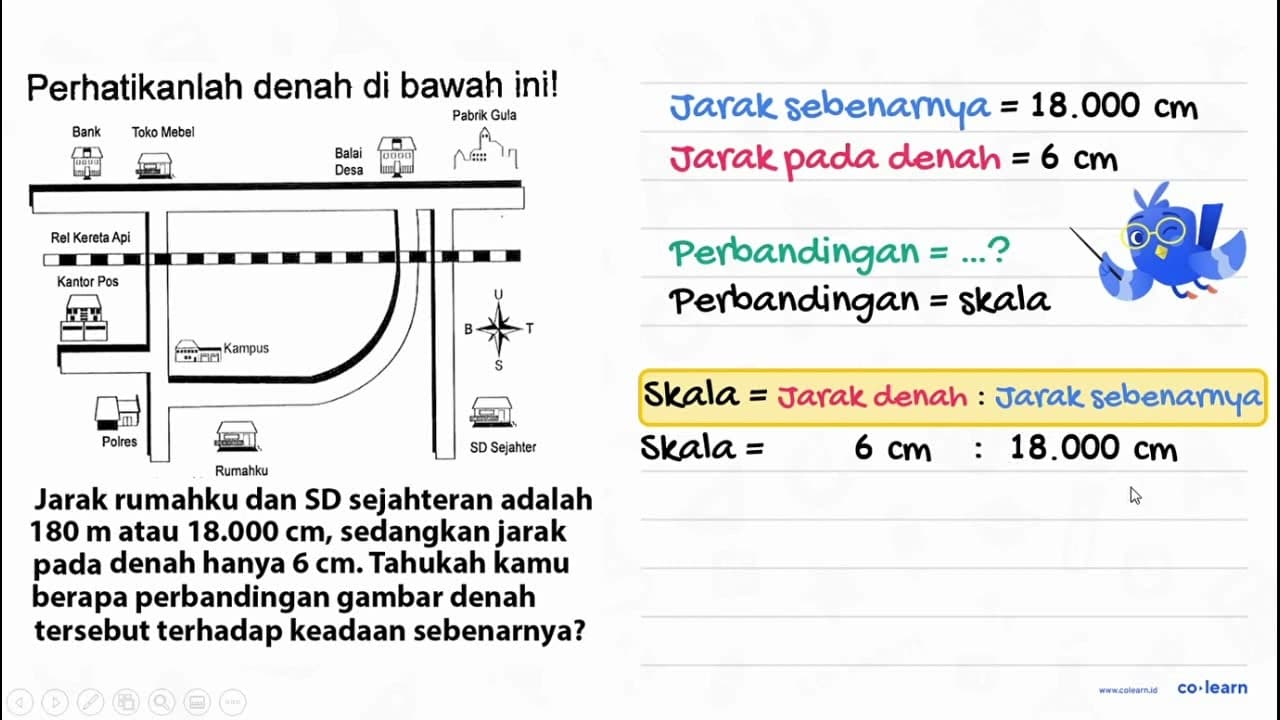 Jarak rumahku dan SD sejahteran adalah 180 m atau 18.000