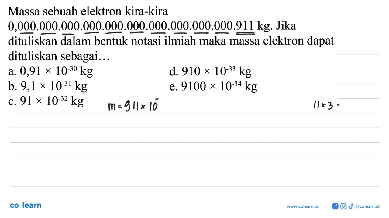 Massa sebuah elektron kira-kira