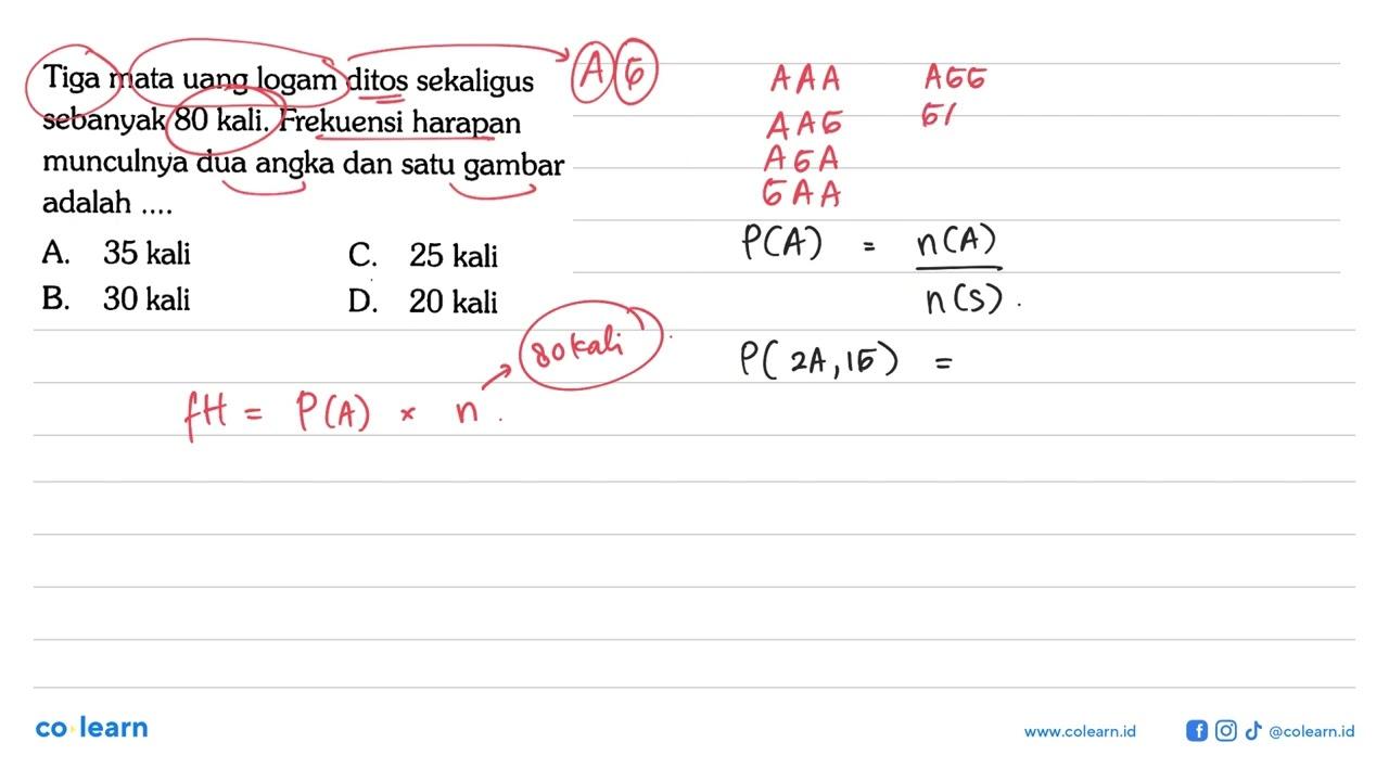 Tiga mata uang logam ditos sekaligus sebanyak 80 kali.