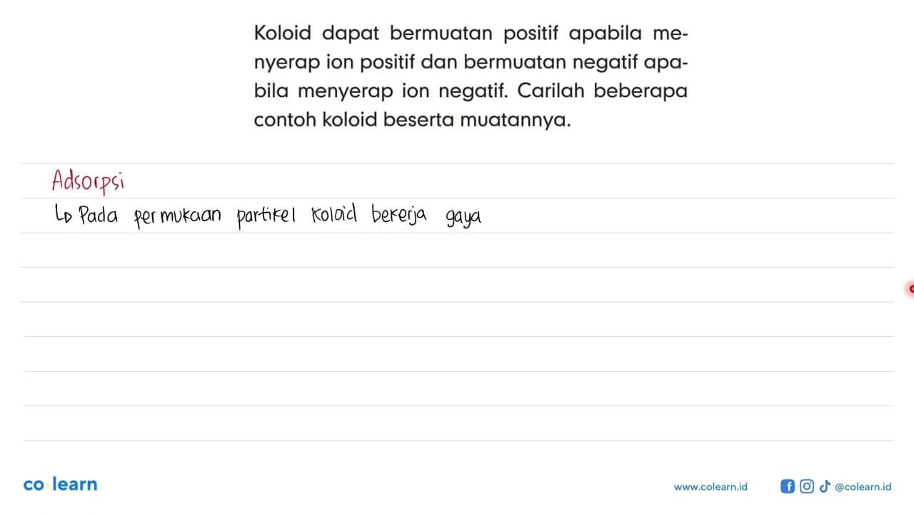 Koloid dapat bermuatan positif apabila menyerap ion positif