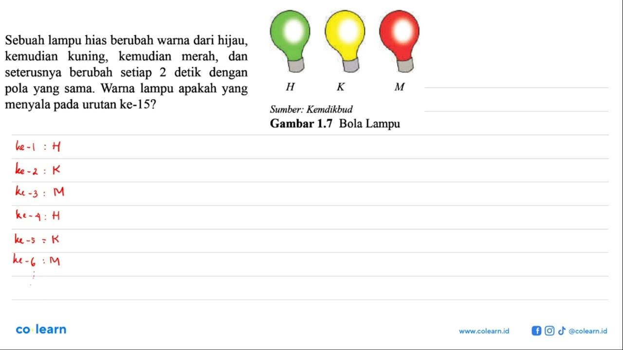 Sebuah lampu hias berubah warna dari hijau, kemudian