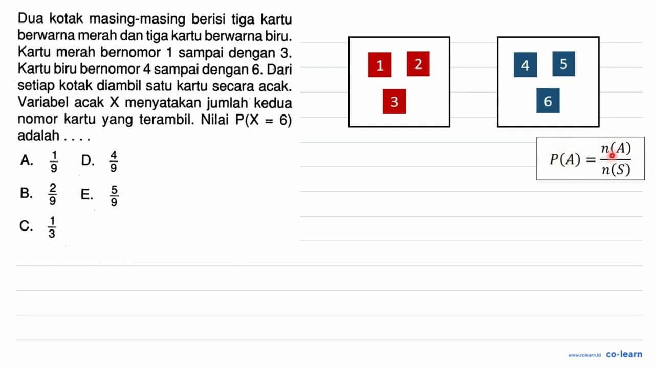 Dua kotak masing-masing berisi tiga kartu berwarna merah