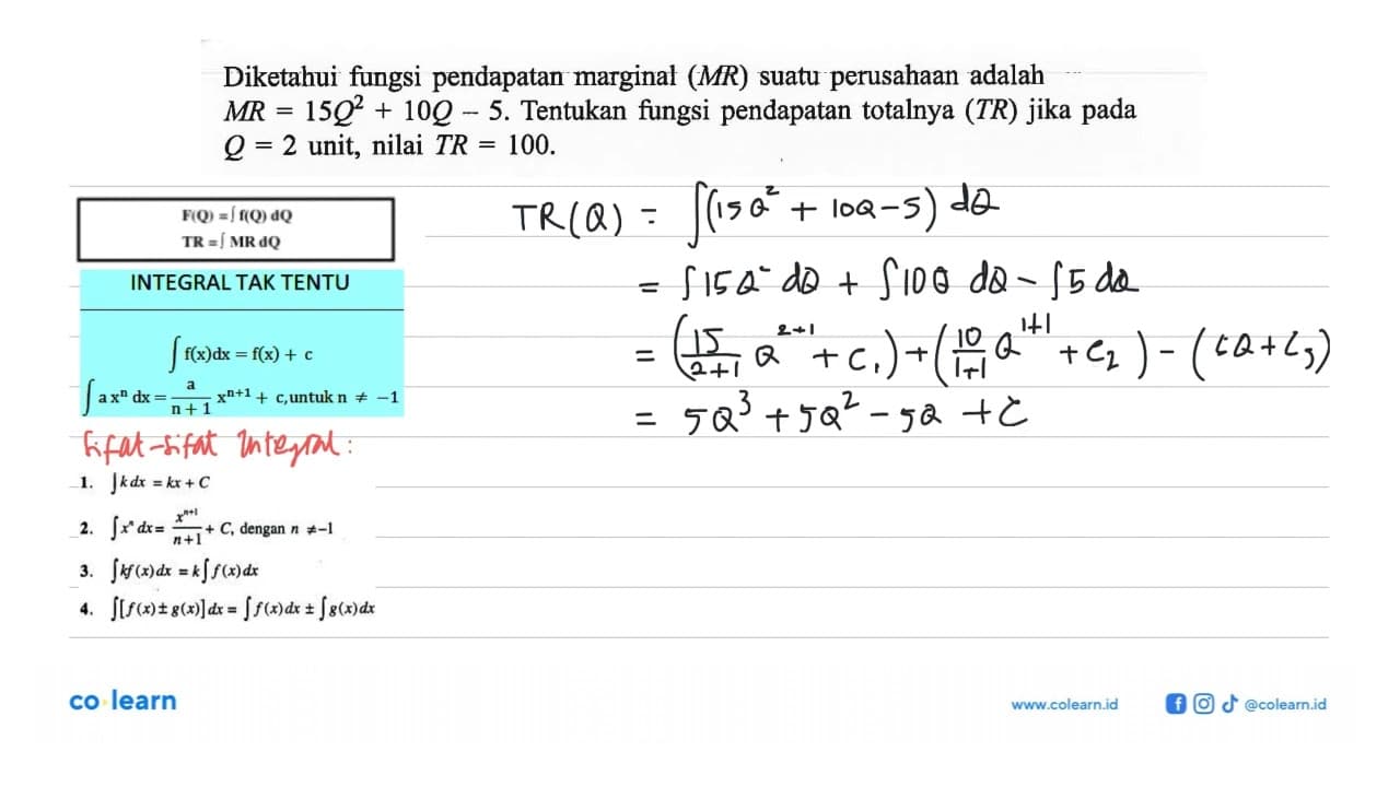 Diketahui fungsi pendapatan marginal (MR) suatu perusahaan