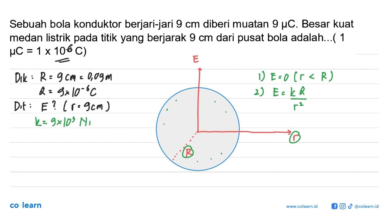 Sebuah bola konduktor berjari-jari 9 cm diberi muatan 9