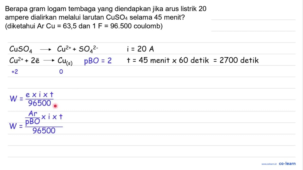 Berapa gram logam tembaga yang diendapkan jika arus listrik