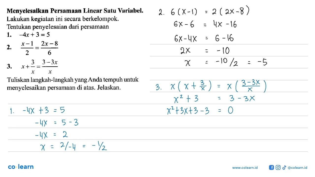 Menyelesalkan Persamaan Linear Satu Variabel. Lakukan