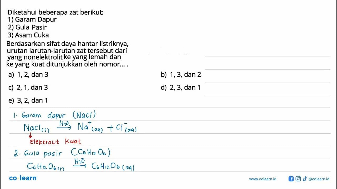 Diketahui beberapa zat berikut: 1) Garam Dapur 2) Gula