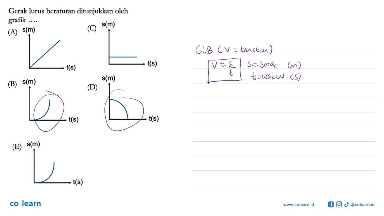 Gerak lurus beraturan ditunjukkan oleh grafik ....