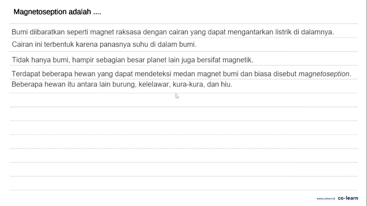 Magnetoseption adalah....