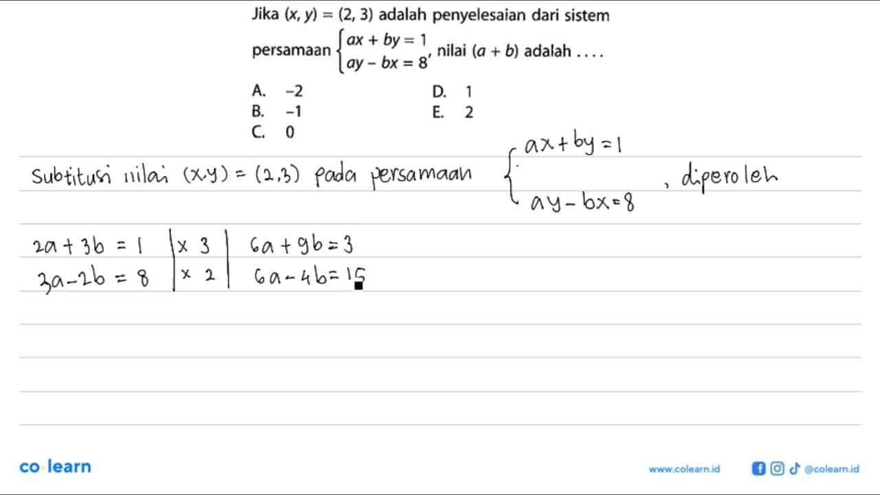 Jika (x, y)=(2, 3) adalah penyelesaian dari sistem