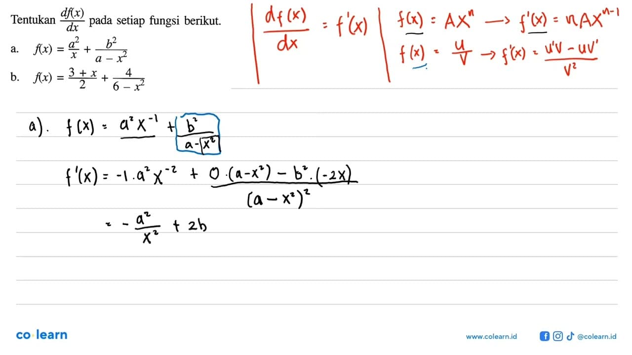 Tentukan df(x)/dx pada setiap fungsi berikut.a.