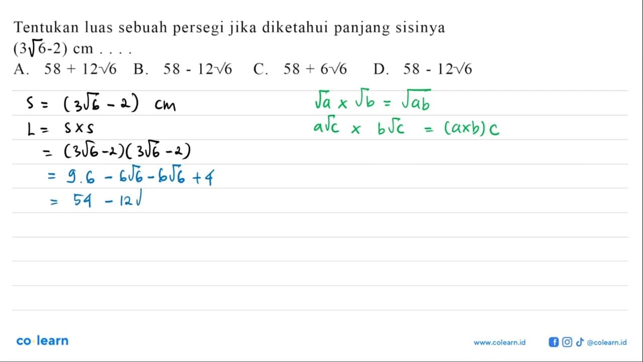 Tentukan luas sebuah persegi jika diketahui panjang sisinya