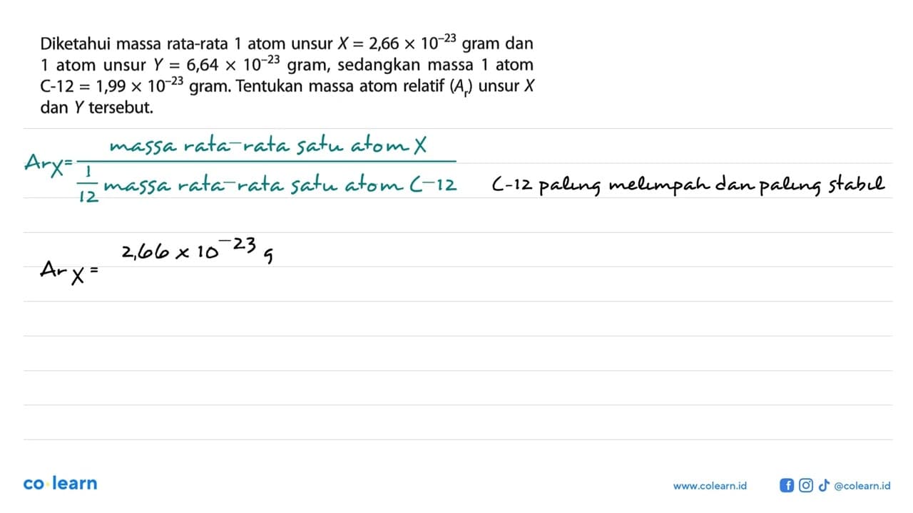 Diketahui massa rata-rata 1 atom unsur X=2,66 x 10^(-23)