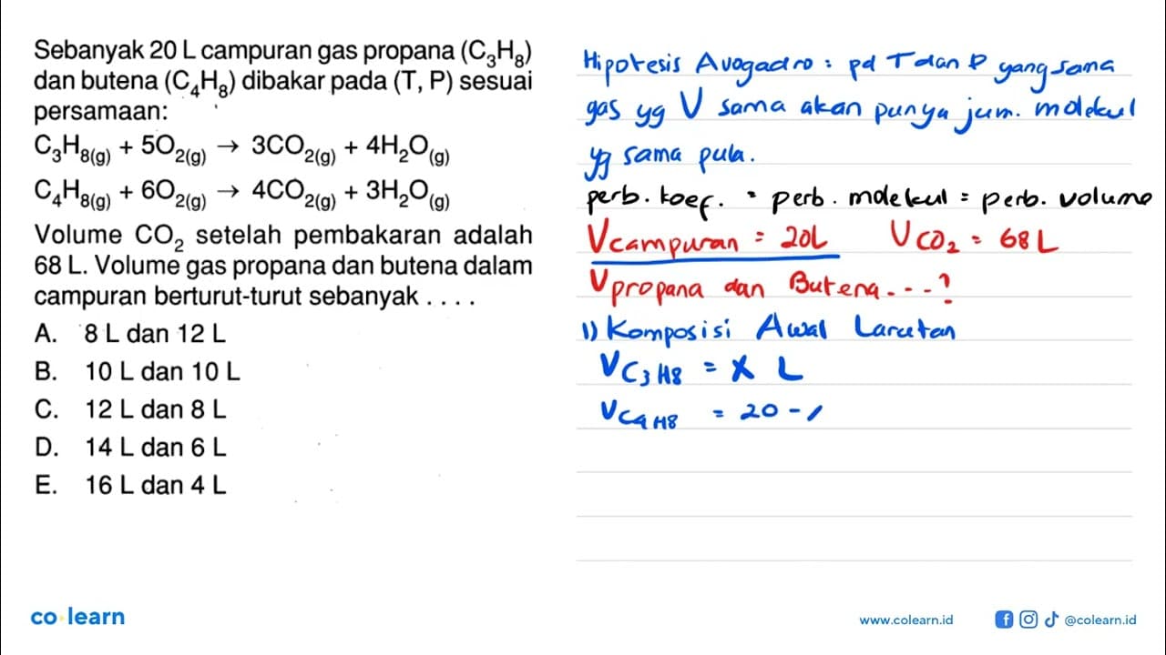 Sebanyak 20 L campuran gas propana (C3H8) dan butena (C4H8)