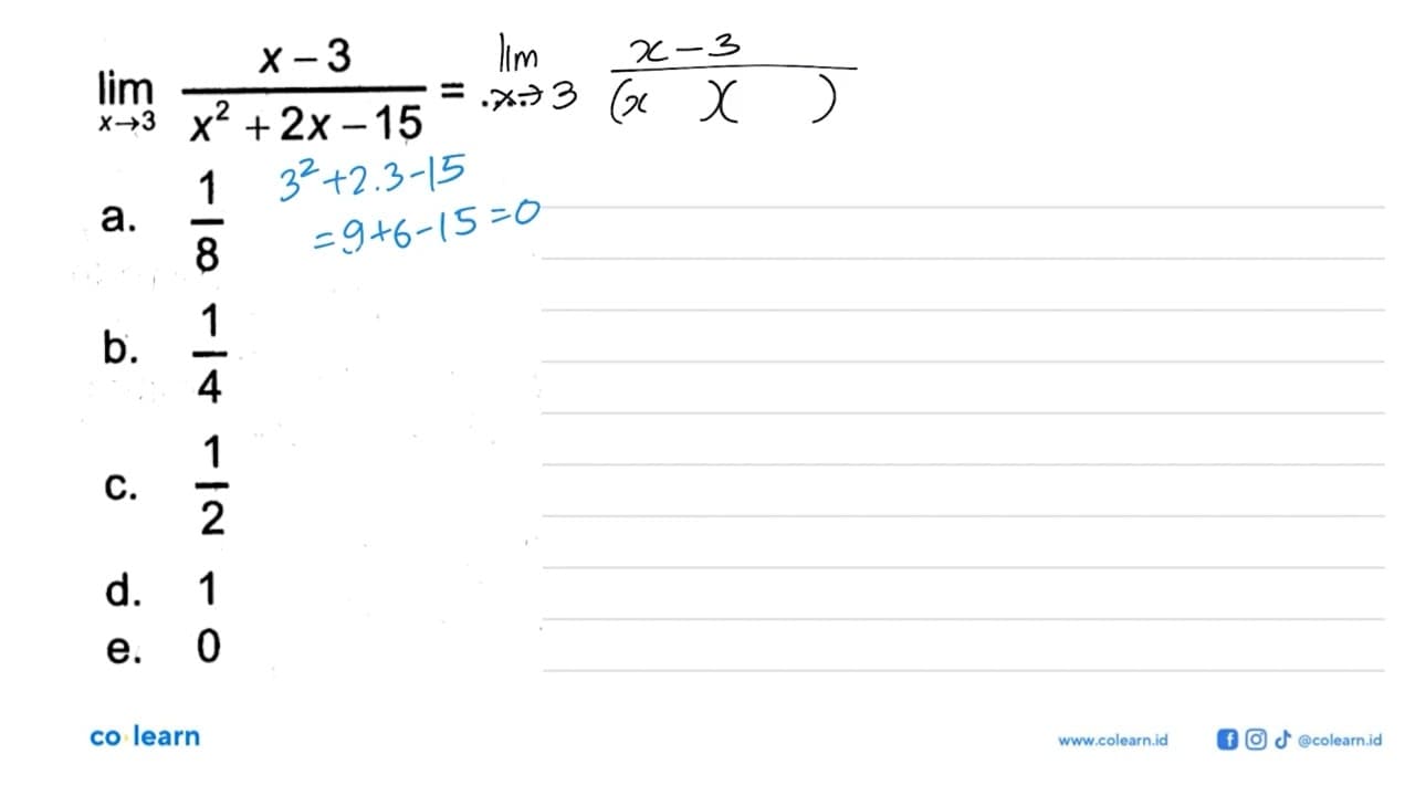 lim x->3 (x-3)/(x^2+2x-15)=...