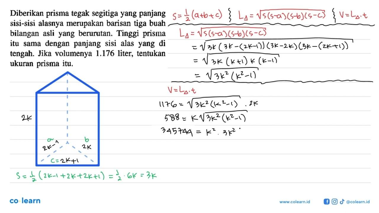 Diberikan prisma tegak segitiga yang panjang sisi-sisi