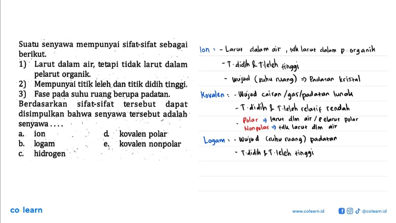 Suatu senyawa mempunyai sifat-sifat sebagai berikut. 1)