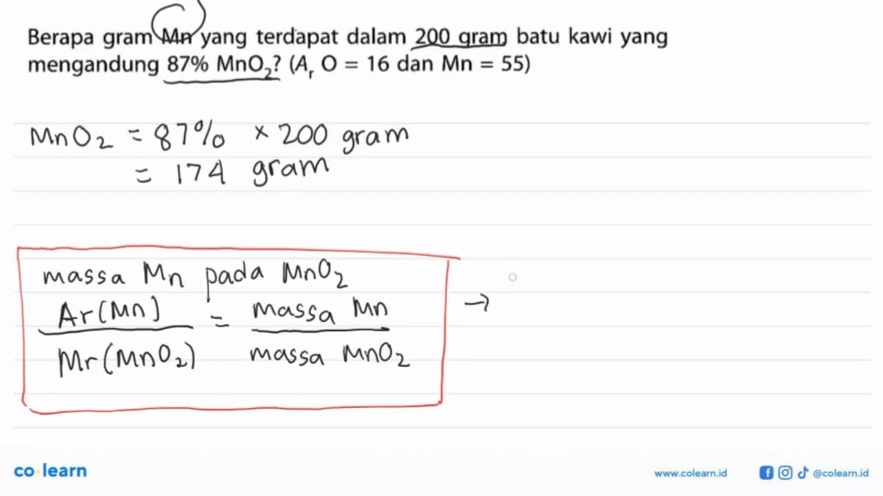 Berapa gram Mn yang terdapat dalam 200 gram batu kawi yang