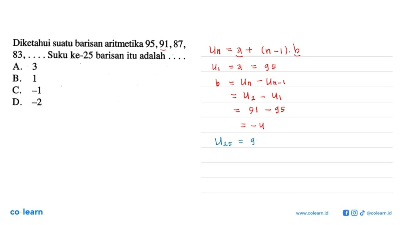 Diketahui suatu barisan aritmetika 95,91, 87, 83,... Suku