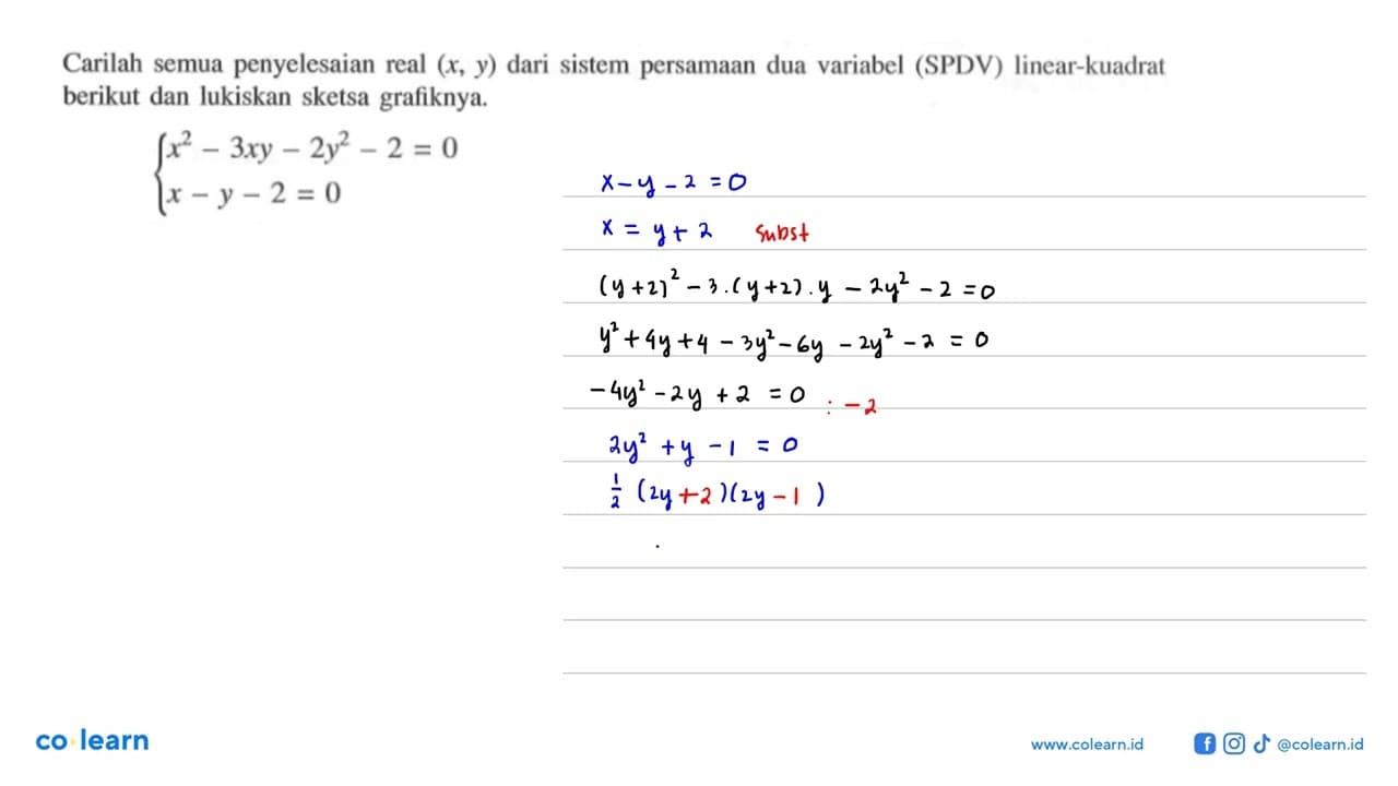 Carilah semua penyelesaian real (x,y) dari sistem persamaan