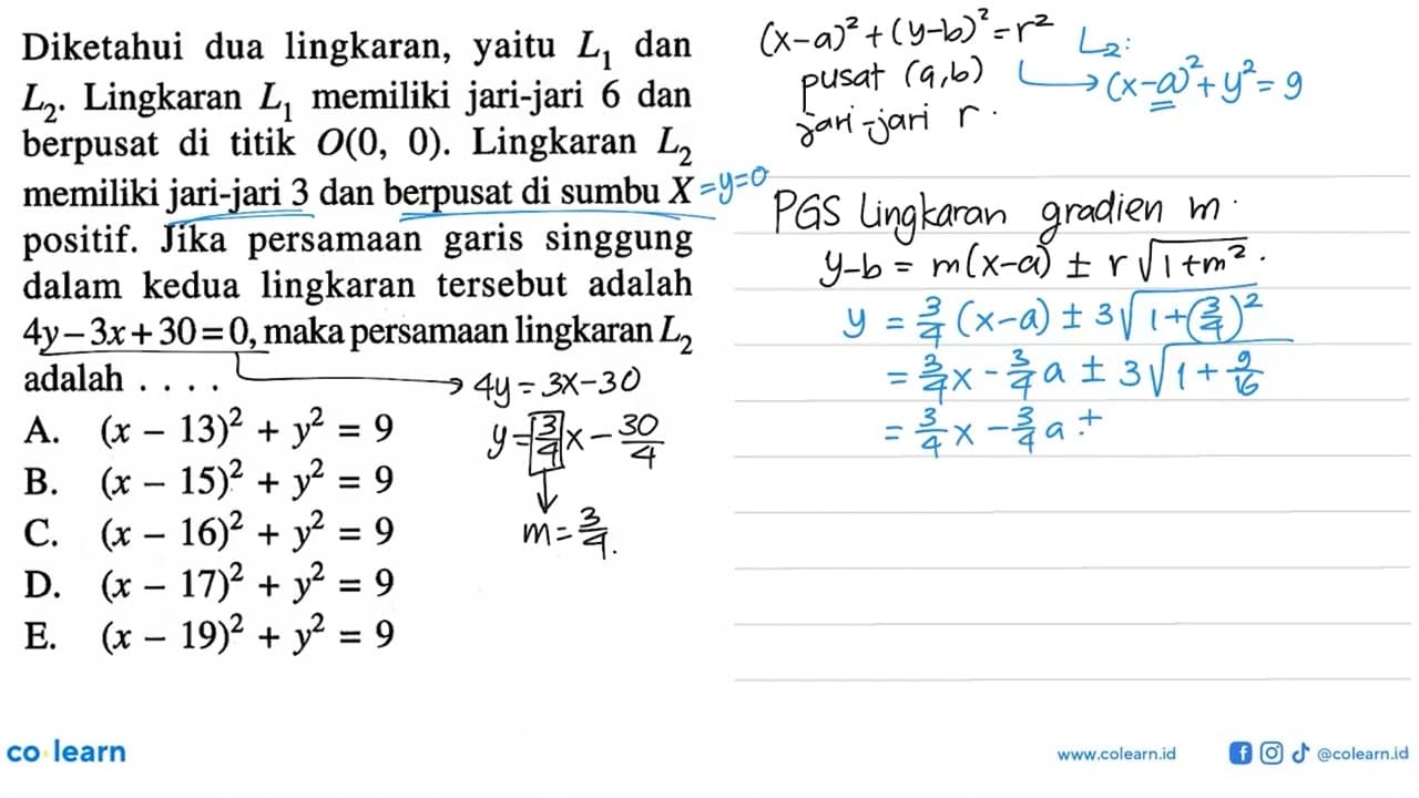 Diketahui dua lingkaran, yaitu L1 dan L2. Lingkaran L1