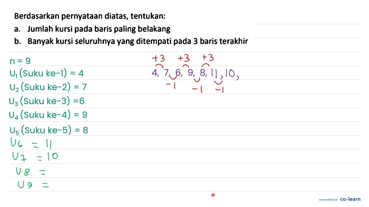 Dalam suatu gedung pertunjukan terdapat 9 baris kursi. Pada