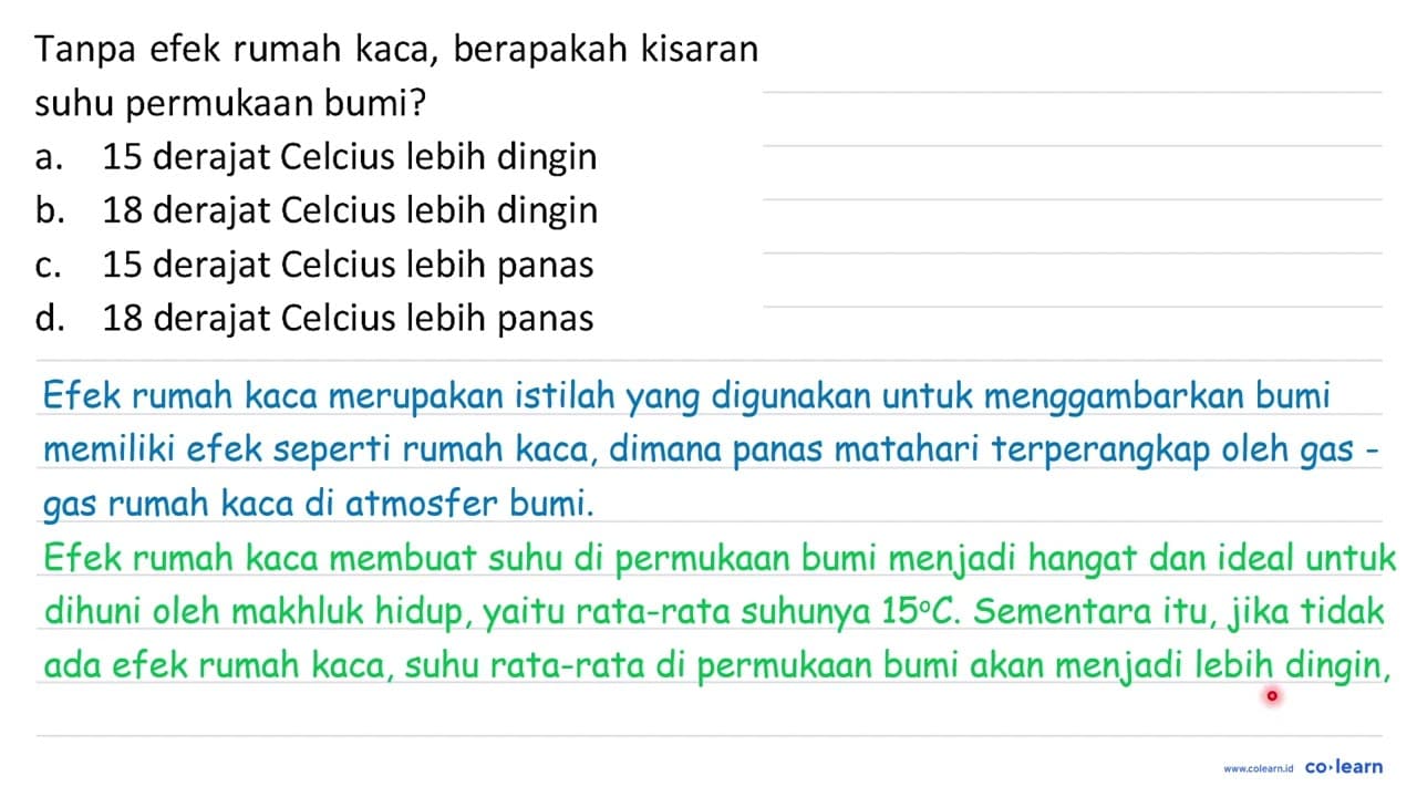 Tanpa efek rumah kaca, berapakah kisaran suhu permukaan