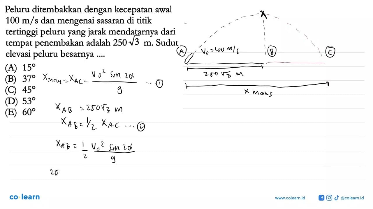 Peluru ditembakkan dengan kecepatan awal 100 m/s dan