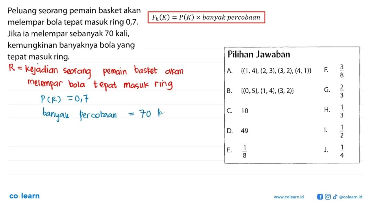 Peluang seorang pemain basket akan Pilihan Jawaban melempar