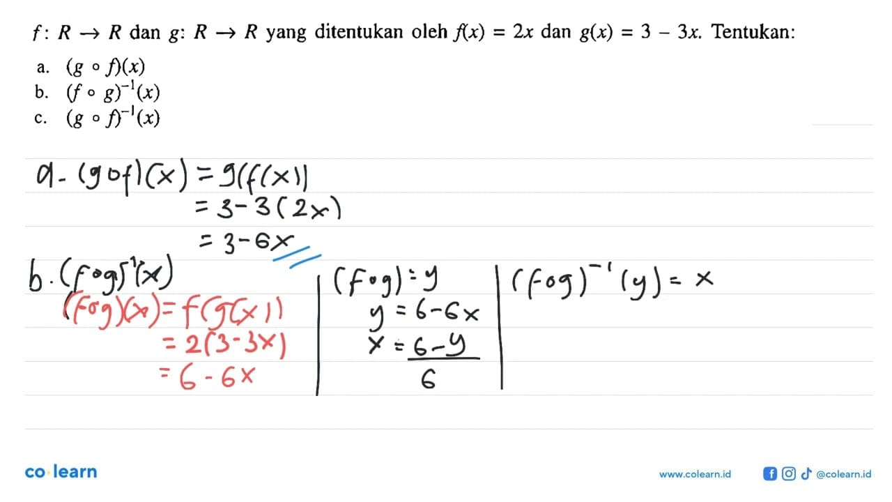 f: R -> R dan g: R -> R yang ditentukan oleh f(x)=2x dan