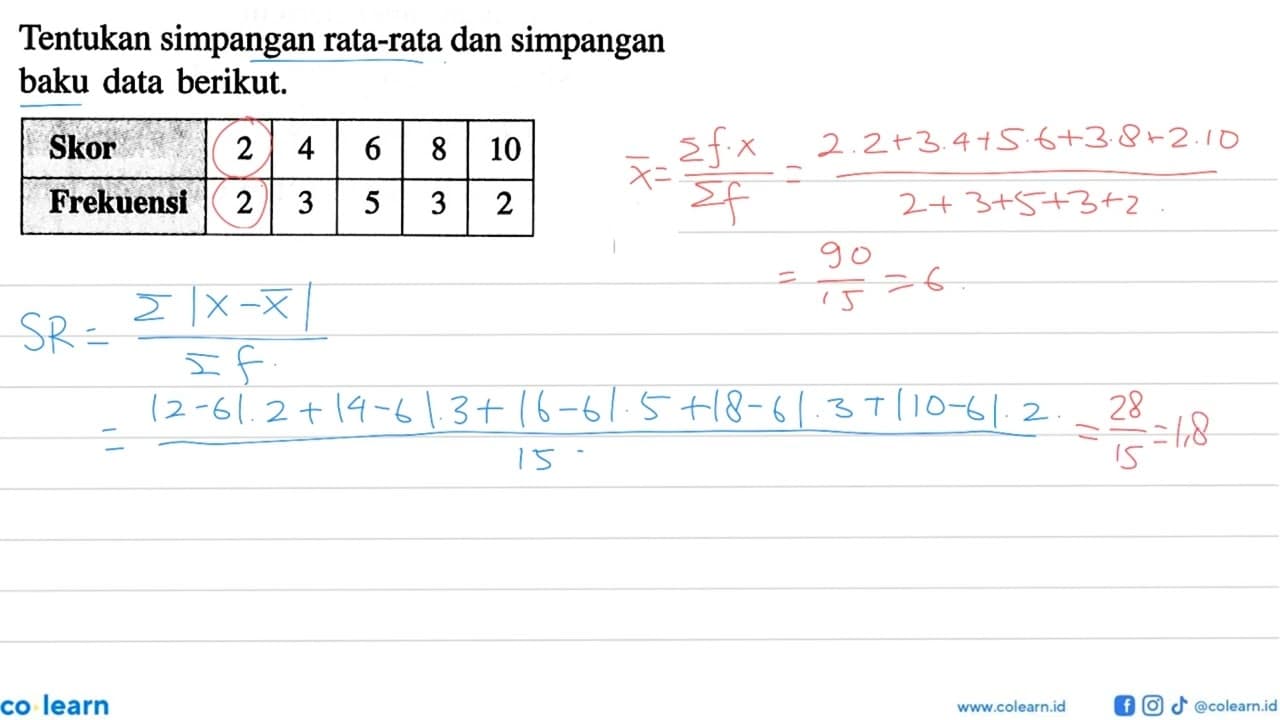 Tentukan simpangan rata-rata dan simpangan baku data