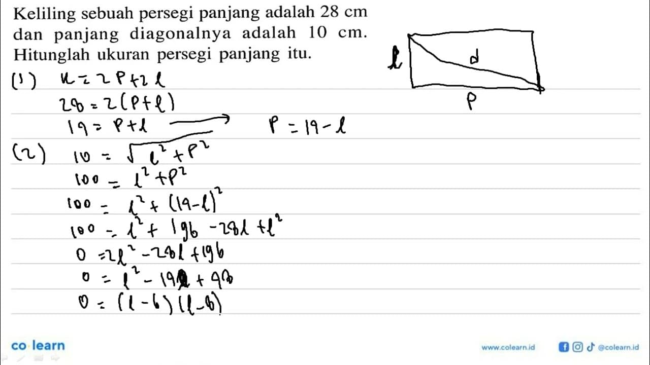 Keliling sebuah persegi panjang adalah 28 cm dan panjang