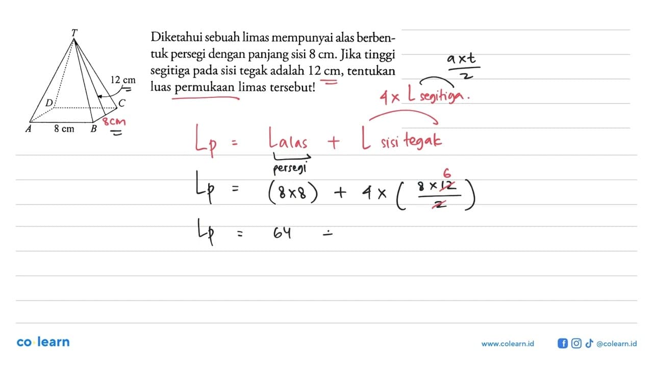 Diketahui sebuah limas mempunyai alas berbentuk persegi